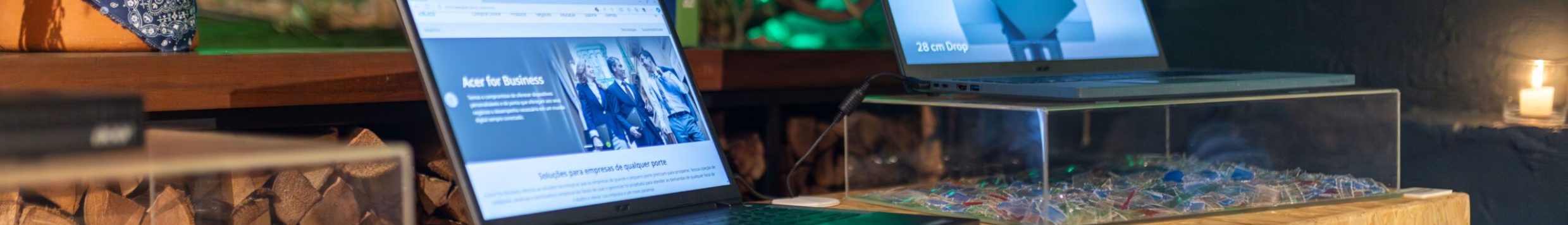 Showcasing Acer laptops with Intel processors at a contemporary tech event.